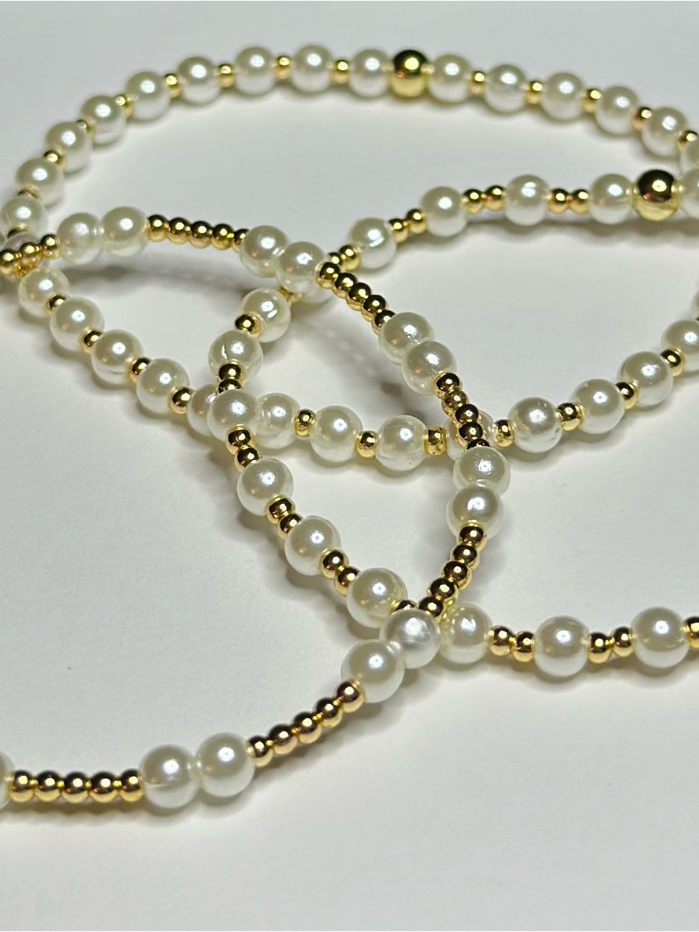 Gold & White Pearl Stretch Bracelet Set — Women Jewelry